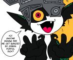  2021 armor dialogue digital_media_(artwork) english_text female headgear helmet hi_res holding_up_hands humanoid humanoid_pointy_ears looking_at_viewer markings midna nintendo not_furry one_eye_obstructed open_mouth ponporio_(artist) single_tooth solo speech_bubble talking_to_viewer text the_legend_of_zelda twili twilight_princess video_games 