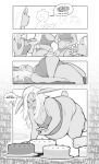  anthro bottomwear cake carrot_cake clothing comic dessert dialogue eating english_text eyeless female food growth hair hi_res lagomorph leporid long_hair lying mammal monochrome on_back overweight overweight_anthro overweight_female pewbutt rabbit reaching text topwear weight_gain 