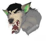  anthro bust_portrait canid canine canis eyes_closed fangs_bared growth human male mammal mid_transformation petplayer976 portrait simple_background snout snout_growth solo tongue tongue_out transformation were werecanid werecanine werewolf wolf 