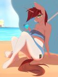  3:4 absurd_res alcohol anthro beach beverage brown_hair chapaevv clothing cocktail cutie_mark digital_media_(artwork) equid equine explosion fallout_equestria fan_character female friendship_is_magic fur hair hasbro hi_res horn horse littlepip looking_at_viewer mammal martini my_little_pony pony sea seaside smile solo solo_focus umbrella unicorn water 