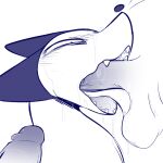  1:1 bestiality blue_and_white blue_lines blush bodily_fluids canid canine cum cum_on_face fellatio female feral fox genital_fluids genitals group human human_on_feral interspecies licking male male/female mammal monochrome oral penile penis penis_lick sex simple_background teeth tongue tongue_out unknown_artist white_background 