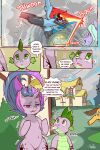  2:3 building caramel_(mlp) cloud cold-blooded-twilight comic detailed_background dialogue dragon english_text equid equine female flitter_(mlp) friendship_is_magic hasbro hi_res horn house larger_female male mammal my_little_pony pegasus size_difference smaller_male spike_(mlp) text twilight_sparkle_(mlp) unicorn wings 