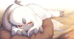  2021 3_fingers 3_toes absol absurd_res alternate_version_at_source bed brown_eyes claws dated feet female feral finger_claws fingers fur furniture grey_body hair hi_res looking_at_viewer lute_(zinfyu) lying nintendo on_bed on_front pillow pok&eacute;mon pok&eacute;mon_(species) signature solo toe_claws toes video_games white_body white_fur white_hair zinfyu 