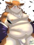  2021 anthro asian_clothing belly blush brown_body brown_fur bulge cervid clothing detailed_bulge dragon_night800 east_asian_clothing fundoshi fur genital_outline hi_res japanese_clothing kazusa kemono male mammal moobs navel nipples overweight overweight_male penis_outline simple_background solo tamacolle underwear white_background white_body white_clothing white_fundoshi white_fur white_underwear 