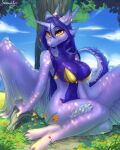  0fewi 2021 amethystdust_(character) breasts day detailed_background digital_media_(artwork) dragon feathered_dragon feathered_wings feathers female hair hi_res horn non-mammal_breasts outside savemekittyhun sky smile wings 