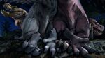  16:9 3d_(artwork) 4k absurd_res anjanath big_butt brute_wyvern butt capcom claws digital_media_(artwork) dinosaur duo feet female feral foot_focus fulgur_anjanath grey_body grey_scales hair hi_res hip_to_hip ivorylagiacrus looking_at_viewer looking_back looking_back_at_viewer monster_hunter multicolored_body night on_ground open_mouth orange_body orange_scales presenting presenting_hindquarters raised_tail rear_view red_body red_scales reptile scales scalie seductive sharp_teeth source_filmmaker story story_in_description take_your_pick teeth theropod thick_tail thick_thighs video_games wide_hips widescreen 
