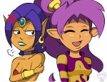  2016 angry blush breasts cosplay crossover crossover_cosplay duo ear_piercing ear_ring eyes_closed fairy female genie green_eyes green_lips hair happy humanoid humanoid_pointy_ears lips ly_the_fairy not_furry open_mouth open_smile piercing ponytail purple_hair rayman_(series) shantae shantae_(series) signature simple_background smile supersegasonicss ubisoft video_games watermark wayforward white_background 