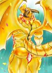  abs anthro back_muscles blush butt dragon hi_res horn kusarikakemono lei looking_back male muscular muscular_anthro muscular_male nude ophion scales solo tokyo_afterschool_summoners video_games yellow_body yellow_scales 