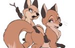  2021 black_nose brown_body brown_fur canid canine digital_media_(artwork) duo feral fox fur hi_res leg_markings mammal markings open_mouth open_smile simple_background smile socks_(marking) tohupo twig whiskers white_background 