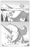  2012 absurd_res anthro balls biceps big_balls big_muscles big_penis biped canid canine comic conditional_dnp destruction digital_media_(artwork) erection fluffy fluffy_tail fox genitals growth hi_res huge_muscles huge_penis humanoid_genitalia humanoid_penis jollyjack lifting macro male mammal monochrome mountain muscle_growth muscular muscular_anthro muscular_male nude outside pecs penis plant solo straining tree 