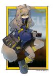  2021 abstract_background accessory anthro band-aid bandage boots border bottomwear brown_body brown_fur brown_hair camera canid canine canis clothed clothing cover_art domestic_dog duffel_bag female floppy_ears footwear fur hair hair_accessory hairclip hi_res holding_camera holding_object jacket kemono looking_at_viewer mammal national_geographic shiiorina shorts signature sitting smile socks solo topwear white_border yellow_border yellow_eyes 