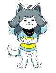  anthro blues-lesharpe bob_(undertale) canid canine clothed clothing felid feline fur hair hi_res mammal tem temmie_(undertale) topwear undertale video_games white_body 