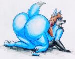  all_fours ambiguous_gender anthro big_butt butt canid canine canis dahliathefox hair huge_butt hyper hyper_butt long_hair looking_at_viewer looking_back looking_pleasured mammal paws solo wide_hips wolf wolfy_(dahliathefox) 