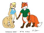  1998 bernard_doove blonde_hair breasts canid canid_taur canine canine_taur chakat chakona_space cleavage clothed clothing cougar dipstick_tail duo felid felid_taur feline female fox fox_taur fur garrek gloves_(marking) goldfur hair hand_holding herm_(lore) leg_markings male male/female mammal mammal_taur markings multicolored_tail nipple_outline orange_body orange_fur shirt socks_(marking) tan_body tan_fur tank_top taur topwear vest 