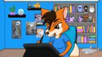  16:9 animated anthro bookshelf canid canine female fox furniture hatake hatakeclarissarts inside low_res mammal nendoroid plant plushie poster short_playtime solo tablet toy wacom widescreen 