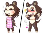  4:3 animal_crossing anthro apron apron_only blush bodily_fluids breasts clothing davirook embarrassed eulipotyphlan female genitals hedgehog hi_res japanese_text mammal mostly_nude nintendo nude pussy sable_able sequence smile solo tears text video_games 