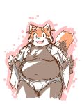  2021 ailurid anthro belly blush brown_body brown_fur bulge clothed clothing fur futaba_kotobuki kemono male mammal moobs open_clothing open_shirt open_topwear overweight overweight_male red_panda shirt solo takagi_kyou topwear trouble_(series) underwear 