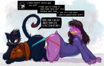  anthro ass_to_ass clothing domestic_cat duo english_text felid feline felis female female/female frist44 hi_res humanoid mammal panties reptile scalie text underwear 