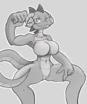  biceps big_breasts breasts female genitals greyscale hi_res horn lizard monochrome muscular muscular_female pussy reptile scalie simple_background solo wide_hips wild_thunder06 