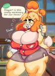  absurd_res animal_crossing anthro big_(disambiguation) bottomwear breasts butt clothed clothing dork_boi female game_(disambiguation) hi_res isabelle_(animal_crossing) jiggle nintendo overweight secretary shirt skirt smile smirk solo topwear video_games wide_hips 