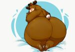  anthro big_butt blush boxgoat brown_body brown_fur brown_hair bubble_butt butt cinna_(megacoolbear) fur hair hi_res huge_butt male mammal nude obese overweight rear_view solo ursid 