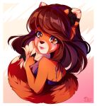  2019 ailurid anthro breasts brown_hair clothed clothing digital_media_(artwork) female fingers hair lips mammal orange_eyes pacevanrign red_panda smile solo 