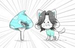  canid canine clothed clothing duo felid feline fungus hair mammal mushroom simple_background tem temmie_(undertale) topwear undertale video_games white_body 