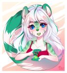  2019 5_fingers anthro blue_eyes breasts digital_media_(artwork) domestic_ferret eyebrows eyelashes female fingers fur hair looking_at_viewer mammal mustela mustelid musteline open_mouth pacevanrign solo teeth tongue true_musteline 