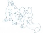  2019 anal anthro anthrofied balls belly bravo canid canine canis chief_(fath) disney domestic_dog duo erection fox fox_and_the_hound genitals humanoid_hands hyenafur kody_rowan_(character) male male/male mammal mature_male moobs nipples penis sex simple_background sitting sketch slightly_chubby white_background 