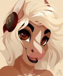  2020 anthro blonde_hair brown_eyes digital_media_(artwork) equid equine eyebrows eyelashes female hair headphones horse mammal open_mouth pacevanrign smile solo tongue 