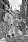  2021 2:3 anthro antlers breasts building cervid clothing didelphid featureless_crotch female fur gesture greyscale group hi_res horn kinny_(pit_fighters) lagomorph leporid logan_(pit_fighters) male mammal marsupial monochrome mother mother_and_child mother_and_son nude open_mouth parent parent_and_child paris&#039;s_mom_(pit_fighters) paris_(pit_fighters) pit_fighters poncho rabbit rick_griffin side_boob son street telephone_wire town utility_pole virginia_opossum waving 