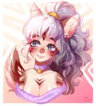  2019 anthro breasts cervid clothed clothing digital_media_(artwork) ear_piercing ear_ring female grey_hair hair mammal pacevanrign piercing purple_eyes smile solo 