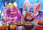  anthro avian banana bird breast_size_difference breasts chiropteran cleavage clothed clothing duo female food fruit hirundinid iiimirai mammal membrane_(anatomy) membranous_wings oscine passerine plant purple_body rouge_the_bat sega sonic_riders sonic_the_hedgehog_(series) swallow_(bird) wave_the_swallow wings 