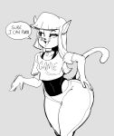  2021 animal_humanoid anthro anthrofied big_butt bottomwear butt cat_humanoid clothing collar dbaru dialogue domestic_cat english_text felid felid_humanoid feline feline_humanoid felis female flirting hair half-closed_eyes hi_res humanoid leotard mammal mammal_humanoid miko_kubota monochrome narrowed_eyes pants shirt simple_background solo text text_on_clothing text_on_shirt text_on_topwear topwear whiskers yoga_pants 