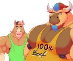  2021 anthro backwards_baseball_cap baseball_cap beard belly big_muscles big_nipples big_pecs blitztaison blush bovid bovine cattle clothing duo english_text equid equine facial_hair gerald_(blitztaison) girl_staring_at_man&#039;s_chest hair hat headgear headwear hi_res horn horse kris_(zourik) looking_at_another looking_at_muscles male mammal meme musclegut muscular muscular_anthro muscular_male nipples number overweight overweight_male pecs puffy_nipples shirt simple_background smile stare tank_top text text_on_clothing text_on_shirt text_on_tank_top text_on_topwear topwear white_background 