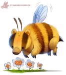  2016 antennae_(anatomy) arthropod badger beady_eyes bee black_eyes brown_body brown_fur claws cryptid-creations digital_media_(artwork) dot_eyes female feral flower flying fur grass honey_bee humor hybrid hymenopteran insect insect_wings mammal monotone_background mustelid musteline plant pun quadruped shaded simple_background solo stinger_(anatomy) text url visual_pun white_background wings yellow_body yellow_fur 