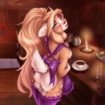  1:1 2016 anthro breasts brown_body brown_fur cervid detailed_background digital_media_(artwork) female fur hair hi_res hybrid looking_at_viewer mammal pacevanrign purple_eyes solo standing 