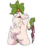  anthro bra butt clothing covering covering_crotch covering_self eyewear female fur garbatge goggles grace_mustang green_eyes green_hair hair legendary_pok&eacute;mon long_ears looking_back nintendo nude pink_nose pok&eacute;mon pok&eacute;mon_(species) scarf shaymin sky_forme_shaymin smile solo underwear video_games white_body white_fur 