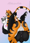  2021 absurd_res anthro anus big_breasts breast_size_difference breasts butt crossgender digital_media_(artwork) dominant dominant_female dreamworks duo eye_contact felid female female/female female_on_top fur genitals giant_panda grinding hi_res kung_fu_panda legs_up looking_at_another mammal master_po_ping master_tigress mtf_crossgender notamo nude on_top orange_body orange_fur overweight overweight_female pantherine plump_labia pussy simple_background smile tiger ursid white_body white_fur 