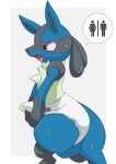  anthro bodily_fluids canid canine crying despair desperation diaper hi_res holding_crotch lucario male mammal nintendo nyanyakotarou omorashi padded padding pok&eacute;mon pok&eacute;mon_(species) solo tears video_games 