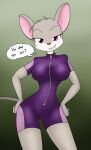  2017 anthro bedroom_eyes big_breasts breasts curvy_figure dialogue digital_media_(artwork) english_text eyelashes female fingers fur geronimo_stilton_(series) green_background grey_body grey_fur hands_on_hips hi_res huge_breasts looking_at_viewer mammal mouse multicolored_body multicolored_fur murid murine narrowed_eyes red_eyes rodent sandwich-anomaly seductive simple_background smile solo standing talking_to_viewer teeth text thea_stilton voluptuous wetsuit white_body white_fur wide_hips zipper 