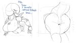  2021 4_fingers alien anthro artlegionary bent_over big_breasts big_butt bodysuit breasts butt camel_toe clothed clothing dialogue english_text eyelashes eyes_closed female fingers huge_breasts lenni_(artlegionary) long_neck looking_back multiple_angles rear_view sharp_teeth short_stack sketch skinsuit solo spikes stuck teeth text thick_thighs through_wall tight_clothing wurae 