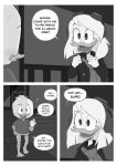  absurd_res anatid anseriform avian bird blush clothing comic della_duck dewey_duck dialogue disney duck ducktales ducktales_(2017) english_text female hi_res male monochrome mother mother_and_child mother_and_son parent parent_and_child son text therita3k 