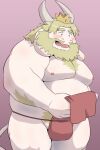  00murice 2021 anthro asgore_dreemurr asian_clothing beard belly blush boss_monster bovid caprine clothing crown east_asian_clothing facial_hair fundoshi japanese_clothing kemono male mammal moobs nipples overweight overweight_male red_clothing red_fundoshi red_underwear simple_background solo undertale underwear video_games white_body 