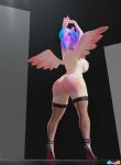  3d_(artwork) anthro big_breasts breasts butt clothing cutie_mark digital_media_(artwork) dragk equid equine feathered_wings feathers female friendship_is_magic fur hair hasbro hi_res high_heels horn horse legwear low-angle_view mammal multicolored_hair my_little_pony nipples nude pinup pony pose princess_celestia_(mlp) simple_background solo stockings thigh_highs unicorn white_body winged_unicorn wings 