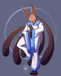  absurd_res anthro barefoot big_ears canid canine feet female hair hi_res jayecho long_hair looking_at_viewer mammal martial_arts martial_arts_uniform mask pose raised_leg solo sportswear zo_(corruption_of_champions_2) 