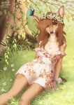  absurd_res anthro cervid clothed clothing dress ear_piercing eri_(feral.) female flower flower_crown fully_clothed hair hi_res kyotoleopard long_hair mammal nature piercing plant solo 