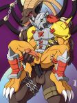  anal anthro bandai_namco belphemon belphemon_(rage_mode) digimon digimon_(species) duo genitals hi_res humanoid_genitalia humanoid_penis kraidhiel male male/male muscular penis wargreymon 