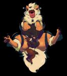  anthro arcanine ball_fondling balls bestiality big_balls black_background bodily_fluids brown_body brown_fur brown_hair butt cervid duo feral fondling fur genitals hair hi_res licking male male/male mammal nintendo nude open_mouth orange_body orange_fur overweight overweight_feral overweight_male penis pok&eacute;mon pok&eacute;mon_(species) satsui-n0-had0u simple_background size_difference sweat thick_thighs tongue tongue_out video_games 