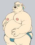  2021 absurd_res anthro belly black_nose bulge clothing eyewear glasses hi_res humanoid_hands inushishigami jockstrap leib_(tas) male mammal moobs nipples obese obese_male overweight overweight_male polar_bear simple_background smoking solo tokyo_afterschool_summoners underwear ursid ursine video_games 